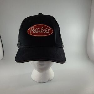 Peterbilt Trucker Snapback Hat Port Authority Model Black Cap Red Logo Mesh